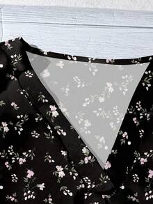 SHEIN LUNE 女式休闲简约黑色碎花衬衫，优雅夏日 - 彩色 - 查看 3