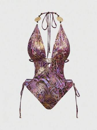 ROMWE Avant Body sexy rétro Y2K avec décoration métallique et imprimé léopard pour femmes