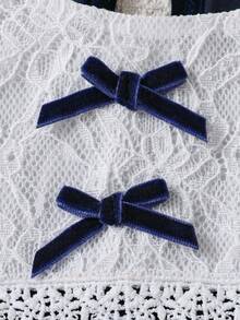 Souflis Souflis 女婴花朵荷叶边蝴蝶结装饰泡泡袖天鹅绒连衣裙，带头巾，可爱优雅，适合日常、度假、休闲穿着 - 藏蓝色 - 查看 6