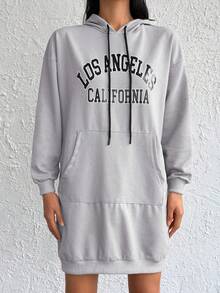 Cottnline Hanorac cu glugă pentru femei, model casual cu litere, cu buzunar și șnur, toamnă