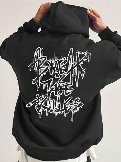 EURMUSE 100%Cotton Men Slogan Graphic Pocket Drawstring Hoodie
