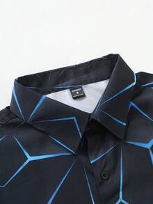 Manfinity Homme 男士全印花长袖衬衫，派对装，春秋季，男士黑蓝衬衫，男士几何印花，男士长袖纽扣印花蓝色衬衫，男士设计师衬衫，抽象印花长袖衬衫，适合秋季 - 彩色 - 查看 7