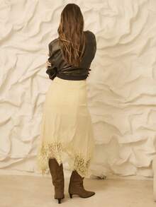 Aralina 秋冬缎面外出半身裙，镂空蕾丝边饰，可爱又时尚，适合圣诞节、假期、感恩节、情人节等各种场合。 - 黃色 - 查看 2