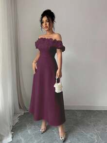 Vestido blanco de línea A sin tirantes con flores 3D elegante y francés, adecuado para citas, salidas, vacaciones, jardines, reuniones familiares, Día del Trabajo, banquetes, fiestas, bodas, días festivos, Día de la Independencia, regreso a la escuela, atuendo de maestro, Halloween, Acción de Gracias - Ciruela roja - Ver 6