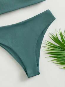 Swim Basics Rib One Shoulder Bikini Set,Summer Beach