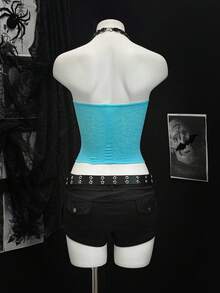 EgrlEra Sexy Blue Rhinestone Hollow-Out Camisole - Blue - View 2