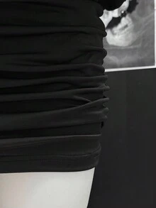EgrlEra Bộ đồ bó sát bodycon 2 mảnh gợi cảm tối giản dành cho nữ - màu đen - Xem 4