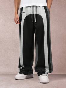 Quần thể thao ống rộng thoải mái có sọc hai bên hông, dây rút ở eo, phong cách hip hop đường phố, đồ mặc nhà mùa thu đông, đồ mặc nhà thoải mái thường ngày - màu đen - Xem 1