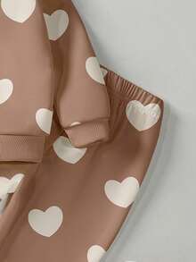 1 Set Baby Girls Casual Cute Fashion Heart Print Crew Neck Sweatshirt And Sweatpants Set, Autumn Fall Winter - Multicolor - View 4