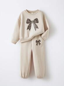 Maija Kids Maija Kids 2件套少女圆领图案卫衣和裤子套装 - 卡其色 - 查看 2