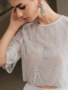 Anewsta 女士高端水钻装饰性感优雅街头风格披肩，适合宴会、生日派对、鸡尾酒会 - 白色 - 查看 4