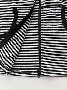 Elamini Women's Striped Long Sleeve Hooded Lightweight Jacket , Halloween Fall Winter Cloth For Women Y2k Club Baddie - Black - View 7