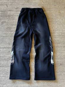 Glimmora 男士休闲复古字母贴花运动裤 - 藏蓝色 - 查看 2