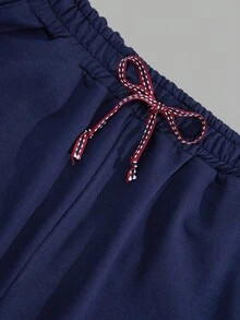 RueChic Men Cargo Pockets Special Drawstring Waist Regular Short - Navy Blue - View 3