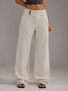 SHEIN Tall Quần ống rộng trơn màu đơn giản dành cho nữ - Màu be - Xem 1