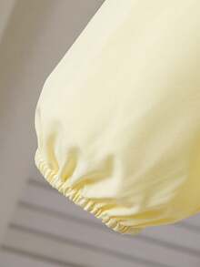 春秋新款彼得潘领蕾丝边时尚宽松长袖白衬衫，清新学院风 - 黃色 - 查看 7