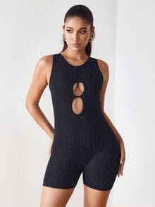 Menodora SHEIN Sport Menodora SHEIN Sport Fashionable Cutout Backless Sleeveless Sports Romper For Pole Dance - Navy Blue - View 4