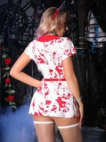 SHEIN Bộ 5 trang phục y tá gợi cảm Halloween, bó sát - trắng - Xem 2