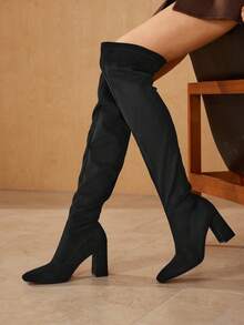 MOTF BOTAS ALTAS NEGRA CON TACÓN GRUESO, QUE ESTILIZAN LA PIERNA - Negro - Ver 1