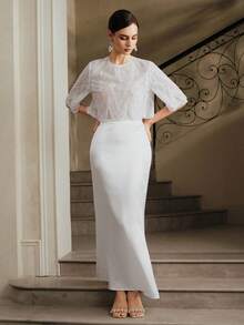 Anewsta 女士高端水钻装饰性感优雅街头风格披肩，适合宴会、生日派对、鸡尾酒会 - 白色 - 查看 7