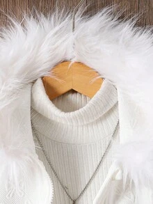 Young Girl Casual Butterfly Embossed Zip-Up Jacket, Autumn/Winter Fall - White - View 4