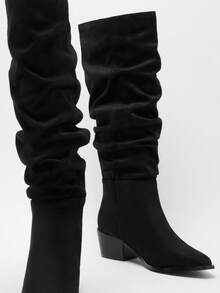 Solezae Giày bốt cao đến đầu gối, mũi nhọn, gót vuông quyến rũ dành cho nữ - màu đen - Xem 6