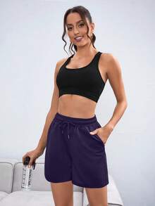Eassivo Damen Lässig Shorts mit Kordelzug Taille und schrägen Taschen, minimalistischer Sportstil, geeignet für den täglichen Gebrauch, Sommer