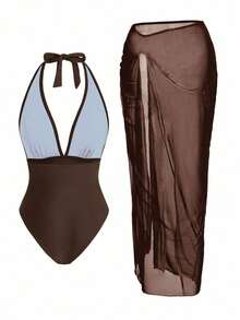 Swim Oasis Sunner Vacation Elegant Romantic Starfish Decor One-Piece Swimsuit High-End Set For Summer