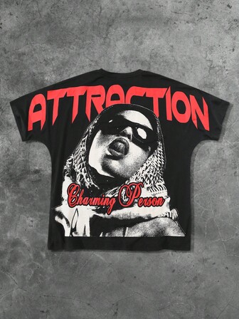 Street Life Maglietta da uomo alla moda con stampa di figure e lettere, t-shirt grafica estiva, stile anni 2000