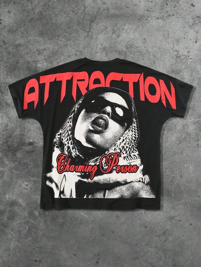 Street Life Men's Fashionable Figure & Letter Print T-Shirt, Summer Graphic Tee, 2000s Style