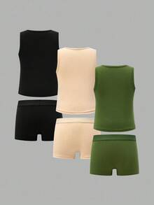 SHEIN 6件套男童简约圆领背心和松紧腰内裤舒适内衣套装 - 彩色 - 查看 2