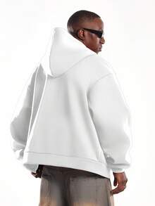 SUMWON Áo khoác hoodie kéo khóa phong cách streetwear dáng rộng, casual, khóa kéo toàn thân, chất dày, có túi, thoải mái, áo nỉ mùa đông - trắng - Xem 3