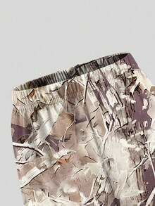 2pcs Set: Numeric Print Top + Camouflage Print Pants, Tween Girls Long Sleeve Waisted Top & Straight Leg Cargo Pants Outfit - Purple - View 5