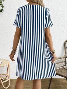 Boho Mama Maternity Women's Round Neck Short Sleeve Striped Dress