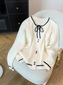 GlowEve CURVE 大码女式拼色蝴蝶结前扣开衫