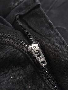 Manfinity LEGND Quần jean bó màu đen đính đá thời trang đường phố thường ngày dành cho nam - Màu xám đen - Xem 6