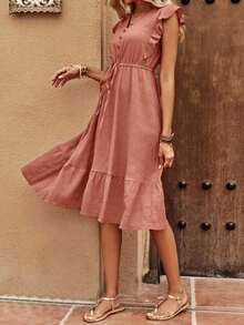 SHEIN Clasi Women's Flounce Sleeve Drawstring Waist Dress - Rust Brown - View 6