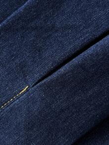 Elamini 女式无袖 V 领时尚修身上衣和褶皱牛仔迷你裙两件套 - 藍色 - 查看 3