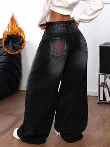 SHEIN ICON 女式褪色简约休闲牛仔裤 - 黑色 - 查看 7