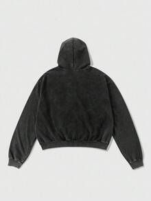 ROMWE MEN Street Life Unisex Rhinestone Zipper Hoodie Sweatshirt, Street Style American Design , Fall - Black - View 2