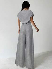 Firerie Bộ đồ vest nữ mùa hè mới thanh lịch, giản dị, màu trắng hở vai và quần ống rộng - Màu Xám nhạt - Xem 2