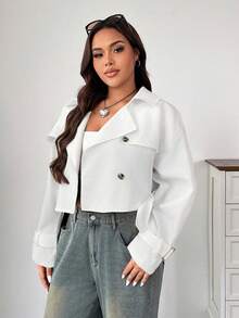 SHEIN EZwear Áo khoác trench coat cổ bẻ màu trắng cỡ lớn - trắng - Xem 5