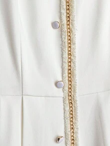 SHEIN Franclia Women's Elegant Mid-Length Dress With Long Sleeves, Button Design And Woven Tape Patchwork Fall Cloth For Women - White - View 5