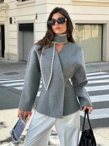 Siren Gaze 秋冬新款女士超大宽肩大衣 - 灰色 - 查看 5