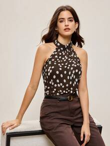 BizChic 2026春夏新款复古波点露背系带女式背心，优雅都市通勤日常百搭浪漫90年代复古风，适合圣诞节、新年、情人节、派对、海滩、毕业典礼、时尚、节日、假日、婚礼宾客、早午餐、机场等多种场合。 - 黑色 - 查看 2