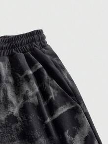 ROMWE MEN Grunge Punk Pantalones cortos estampados con estilo retro para hombres, adecuados para el uso diario en primavera/verano - Negro - Ver 4