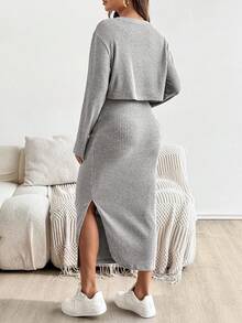 SHEIN 孕妇纯色圆领短袖上衣和裙子两件套