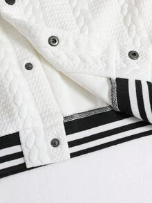 SHEIN 青少年男童休闲纹理面料，酷炫字母和数字刺绣图案拉链长袖厚针织夹克，适合学校、返校季、秋冬季 - 白色 - 查看 7