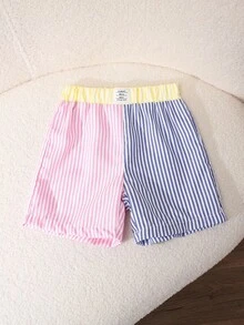 2pcs/Set Young Girl's Patchwork Contrast Color Asymmetrical Collar Long Sleeve Striped Back Bow Decor Shirt And Patchwork Striped Pants, Collegiate Casual Style, Suitable For All Seasons Fall Winter - Multicolor - View 5