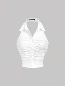 SHEIN MOD 女式两件套扭纹前罗纹针织露肩抹胸套装，黑白，露肩上衣 - 黑與白 - 查看 5